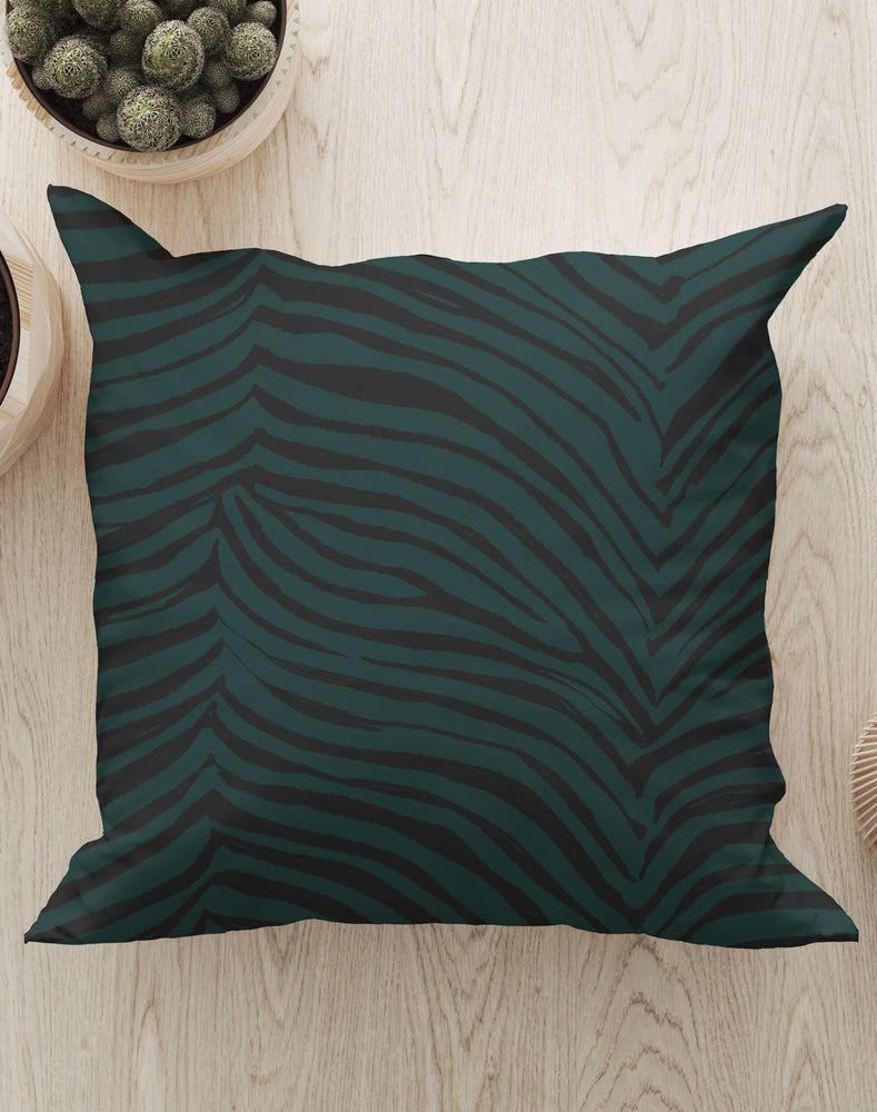 Zebra Skin Print Square Cushion (Dark Green) | Harper & Blake