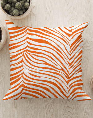 Zebra Skin Print Square Cushion (Orange & White) | Harper & Blake