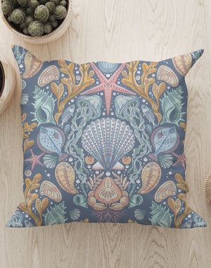 Deep Sea Damask By Rebecca Elfast Square Cushion (Blue) | Harper & Blake