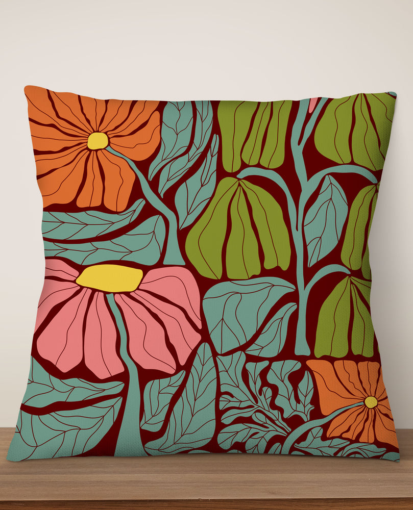 Abstract Flower Square Cushion (Dark Red) | Harper & Blake