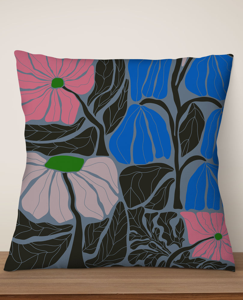 Abstract Flower Square Cushion (Denim Blue) | Harper & Blake