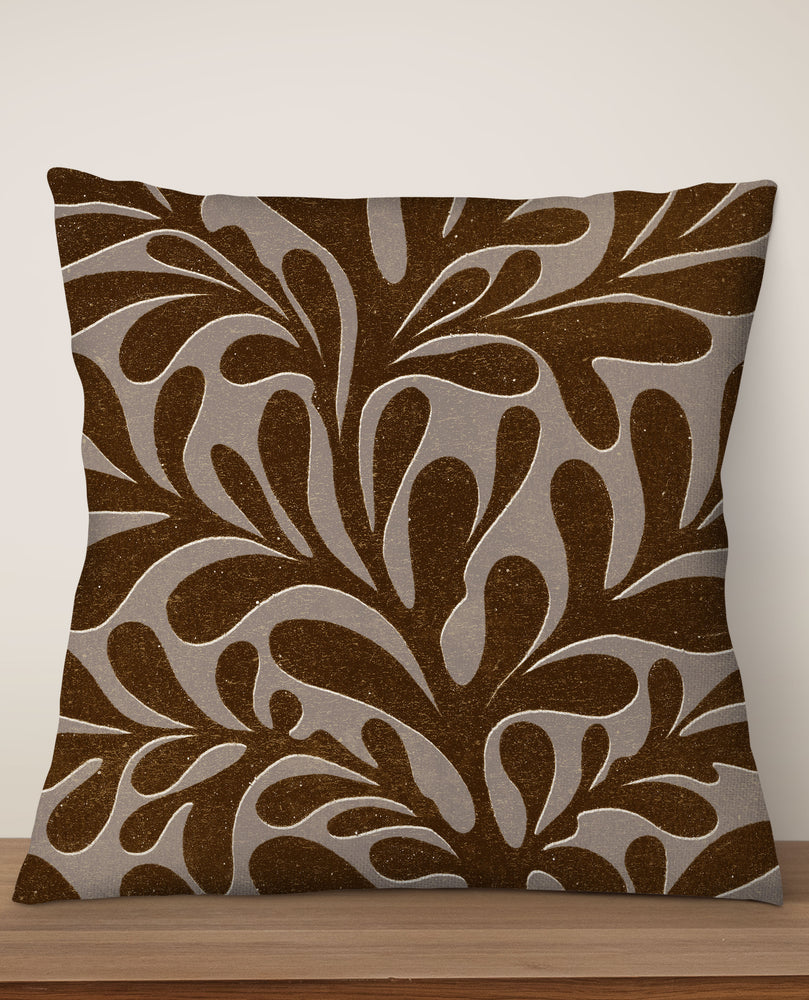 Abstract Plant Square Cushion (Coffee Brown) | Harper & Blake