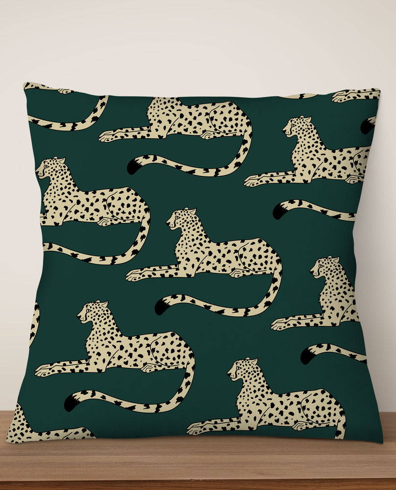 Cheetah Print Square Cushion (Dark Green) | Harper & Blake