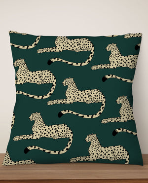 Cheetah Print Square Cushion (Dark Green) | Harper & Blake