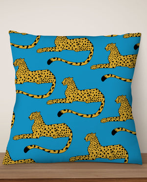 Cheetah Print Square Cushion (Powder Blue) | Harper & Blake
