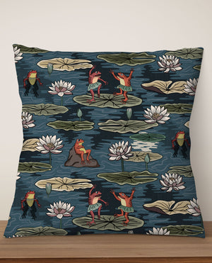 
            
                Load image into Gallery viewer, Quirky Frogs by Misentangledvision Square Cushion (Blue) | Harper &amp;amp; Blake
            
        
