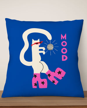 Mood Cat By Aley Wild Square Cushion (Blue) | Harper & Blake