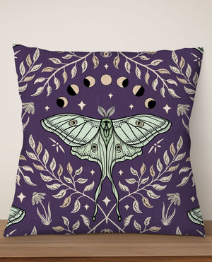 Luna Moths Damask by Misentangledvision Square Cushion (Purple) | Harper & Blake