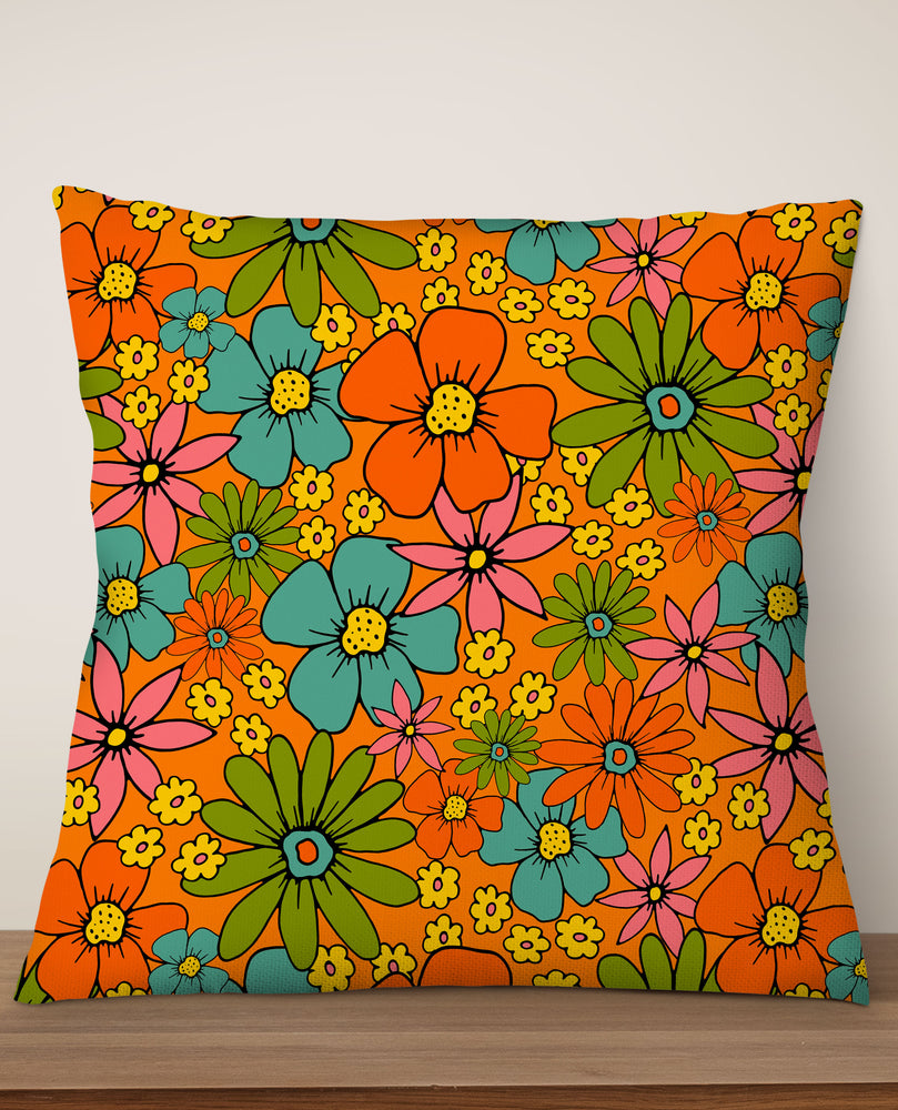 Overlapping Flowers Square Cushion (Orange) | Harper & Blake