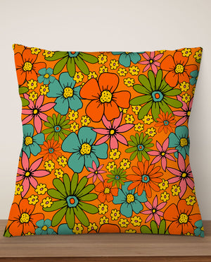 
            
                Load image into Gallery viewer, Overlapping Flowers Square Cushion (Orange) | Harper &amp;amp; Blake
            
        