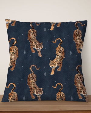 Tigers Steel by Misentangledvision Square Cushion (Blue) | Harper & Blake