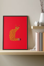 Bold Graphic Cat Giclée Art Print Poster (Red)