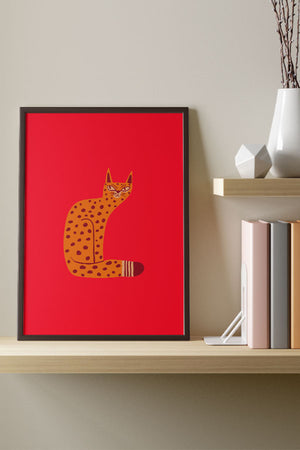 Bold Graphic Cat Art Print Poster (Red) | Harper & Blake