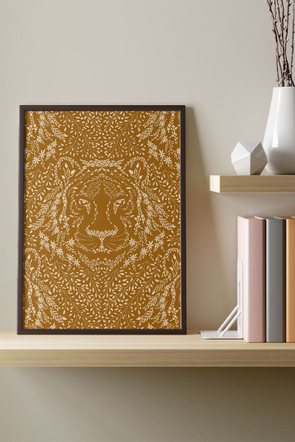 Floral Tiger by Denes Anna Design Giclée Art Print Poster (Burnt Sienna) | Harper & Blake