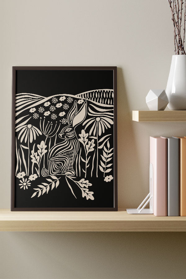 Flower Rabbit Art Print Poster (Black) | Harper & Blake