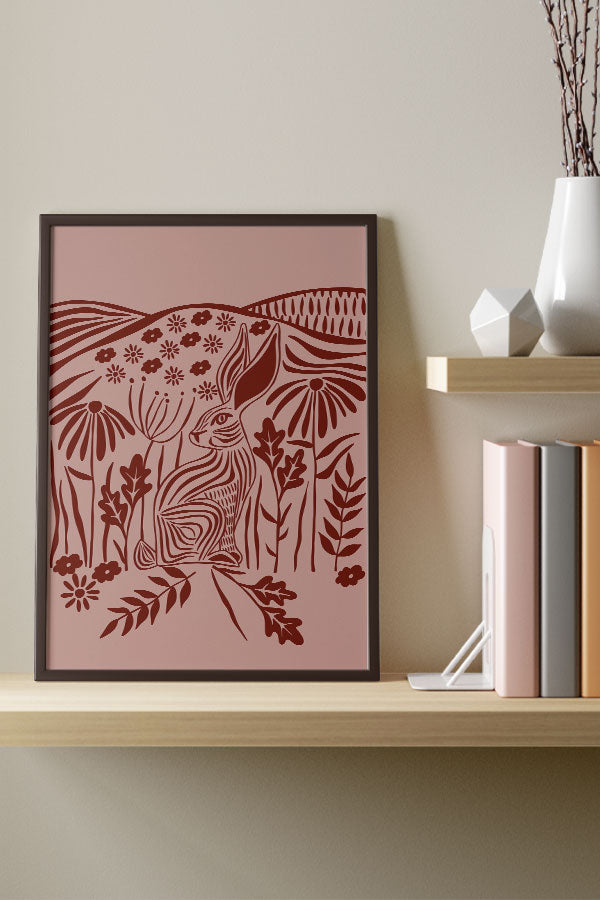 Flower Rabbit Art Print Poster (Dusty Pink) | Harper & Blake