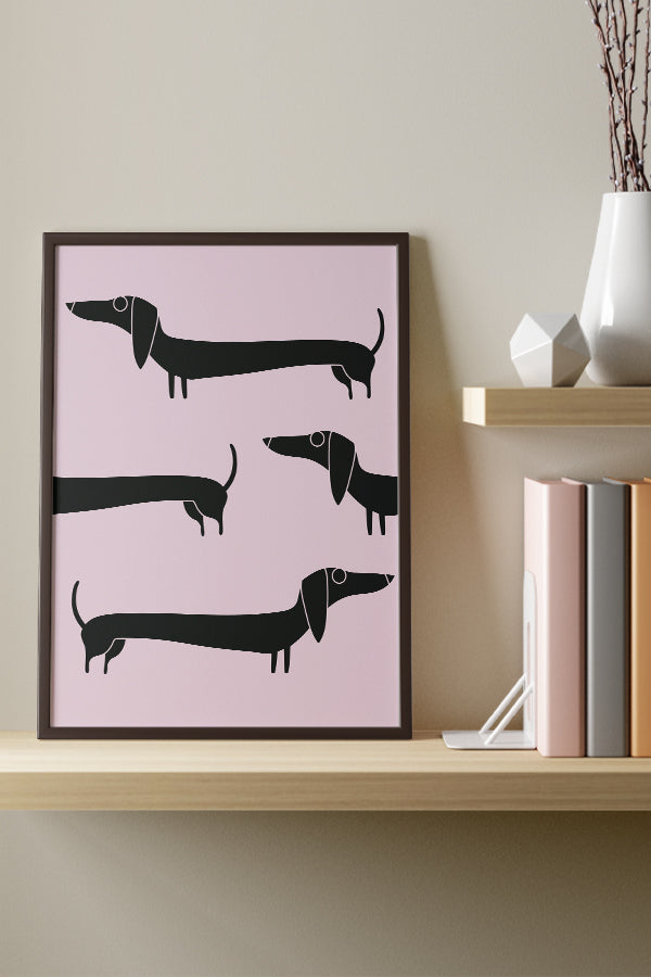 
            
                Load image into Gallery viewer, Two Tone Sausage Dog Art Print Poster (Baby Pink) | Harper &amp;amp; Blake
            
        
