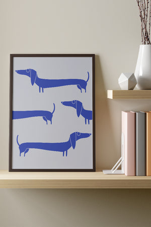 Two Tone Sausage Dog Art Print Poster (Blue) | Harper & Blake