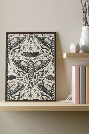 Skull Moth Damask Giclée By Rebecca Elfast Art Print Poster (Monochrome) | Harper & Blake