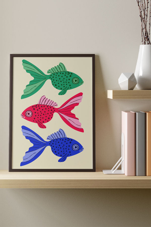Bold Graphic Three Goldfish Art Print Poster (Off White) | Harper & Blake