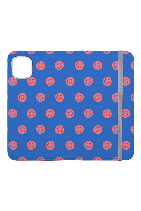 Smiley Face Wallet Phone Case (Blue & Pink) - Harper & Blake