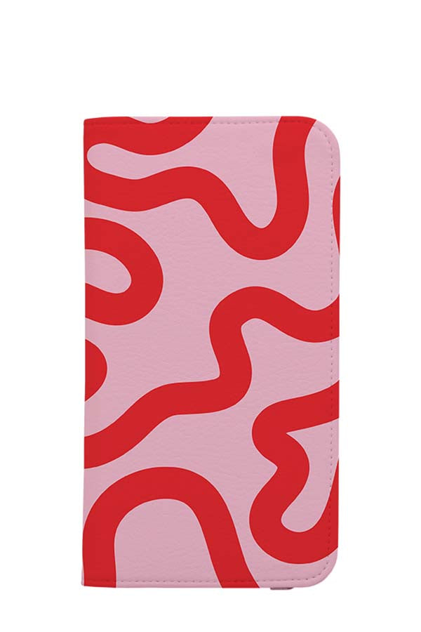 Swirl Lines Abstract Wallet Phone Case (Pink Red)