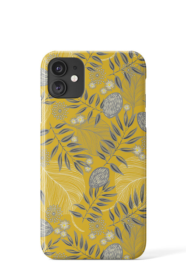 Grey Mustard Woodland by Gayle McCabe Phone Case (Yellow)